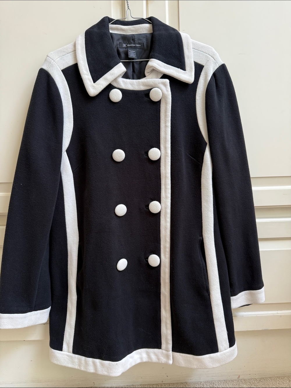 INC International Concepts Black and White Double-Breasted Peacoat